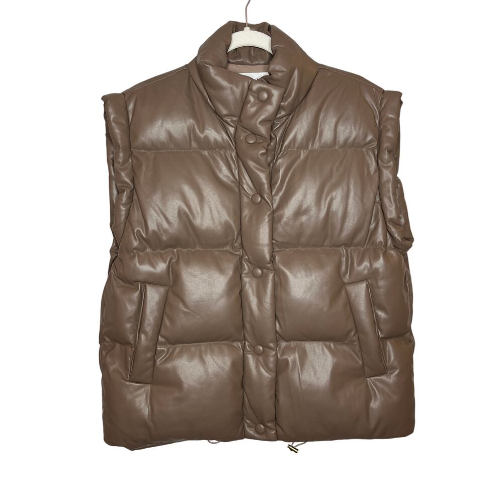 Heartloom Medium Puffer Vest in‎ Driftwood Mocha Brown Faux Leather Snap Front